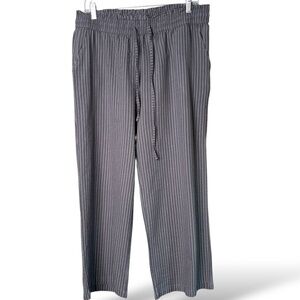 UNBRANDED Linen Cotton Blend Grey Pinstripe Pull On Wide Leg Pants Pockets Sz XL